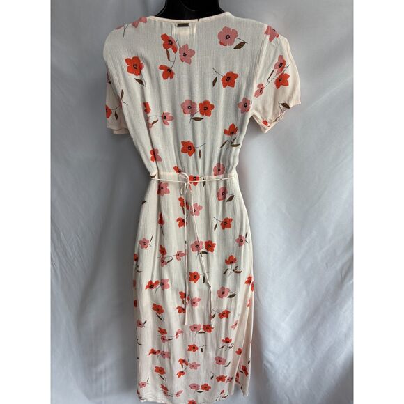 Billabong Wrap Floral Fields Midi Dress Sze XS Cream Red Flowers Prairie Cottage - Picture 7 of 11